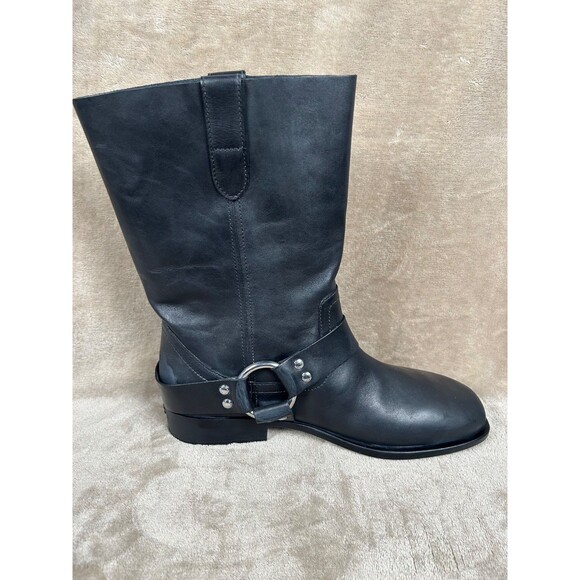 Coach Tara Moto Harness Pull On Boots Black Leather Biker Mid Calf Womens 9 B - Picture 7 of 11